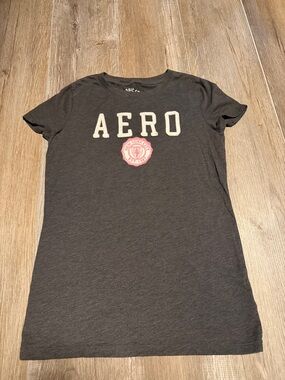 Aeropostale Logo T-Shirt in Charcoal with Pink Emblem